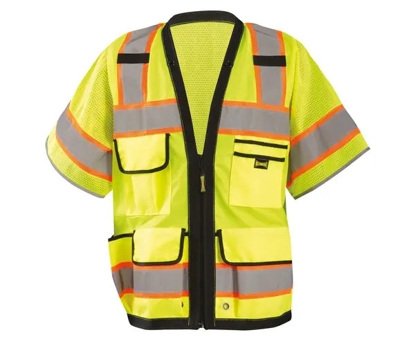 Solid/Mesh Heavy Duty Two-Tone Surveyor Vest W/Zipper